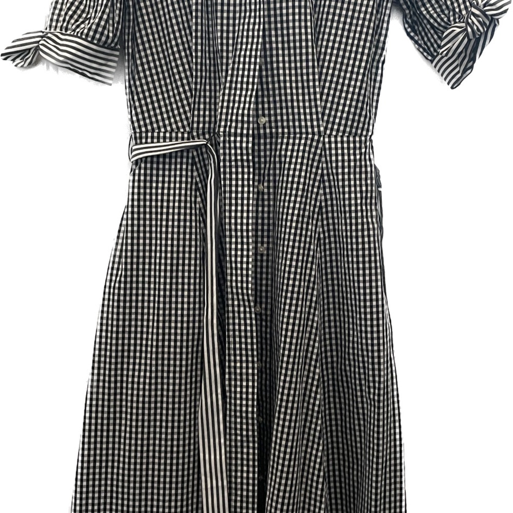 CALVIN KLEIN Black &. White Checkered Flared Shirt Dress